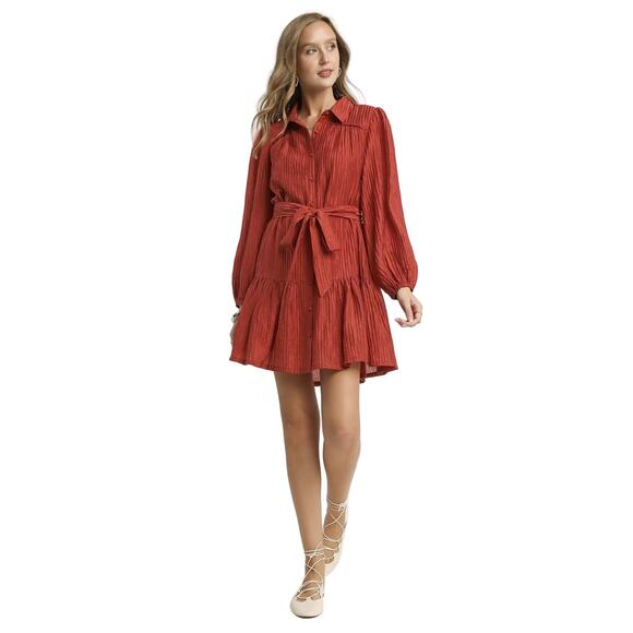 Copied - Umgee Crinkle Button-Front Tiered Mini Dress with Waist Tie - Picture 4 of 4